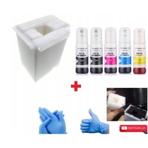 POJEMNIK NA TUSZ + KOMPLET TUSZY 103 DO EPSON L1110 L3100 L3110 L3111 L3150 L3151 L3160 L3165 L3166 L3200 L3201 L3203 L3205 L3206 L3207 L3208 L3209 L3210 L3211 L3215 L3216 L3217 L3218 L3219 L3250 .. 