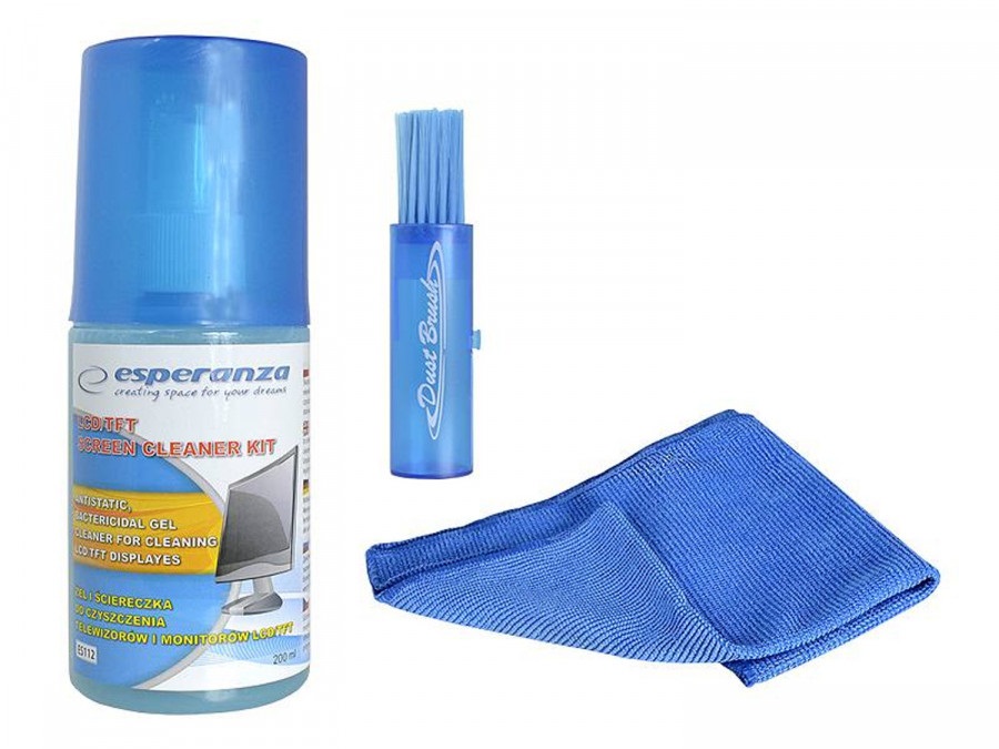 ZESTAW CZYSZCZĄCY (PŁYN 200 ml. + MIĘKKA ŚCIERECZKA + MIĘKKA SZCZOTECZKA) DO CZYSZCZENIA MONITORÓW / KLAWIATUR / DRUKAREK i innego sprzętu