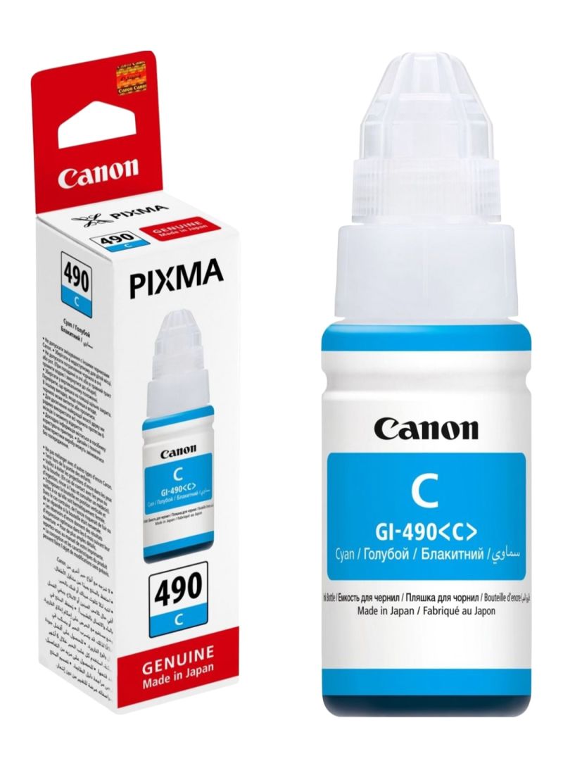 GI-490 , GI490 , 0664C001 - NOWY ORYGINALNY NIEBIESKI TUSZ , ATRAMENT DO DRUKAREK CANON PIXMA G1400 G1410 G1411 G2400 G2410 G2411 G2415 G3400 G3410 G3411 G3415 G4400 G4410 G4411 - CYAN 70 ml.